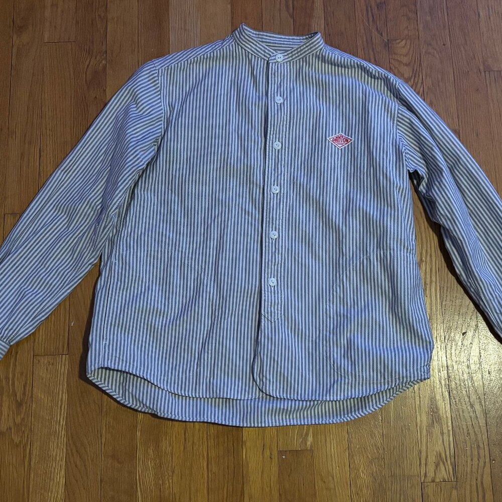 Danton Vetements De Travail Band Collar Shirt Striped